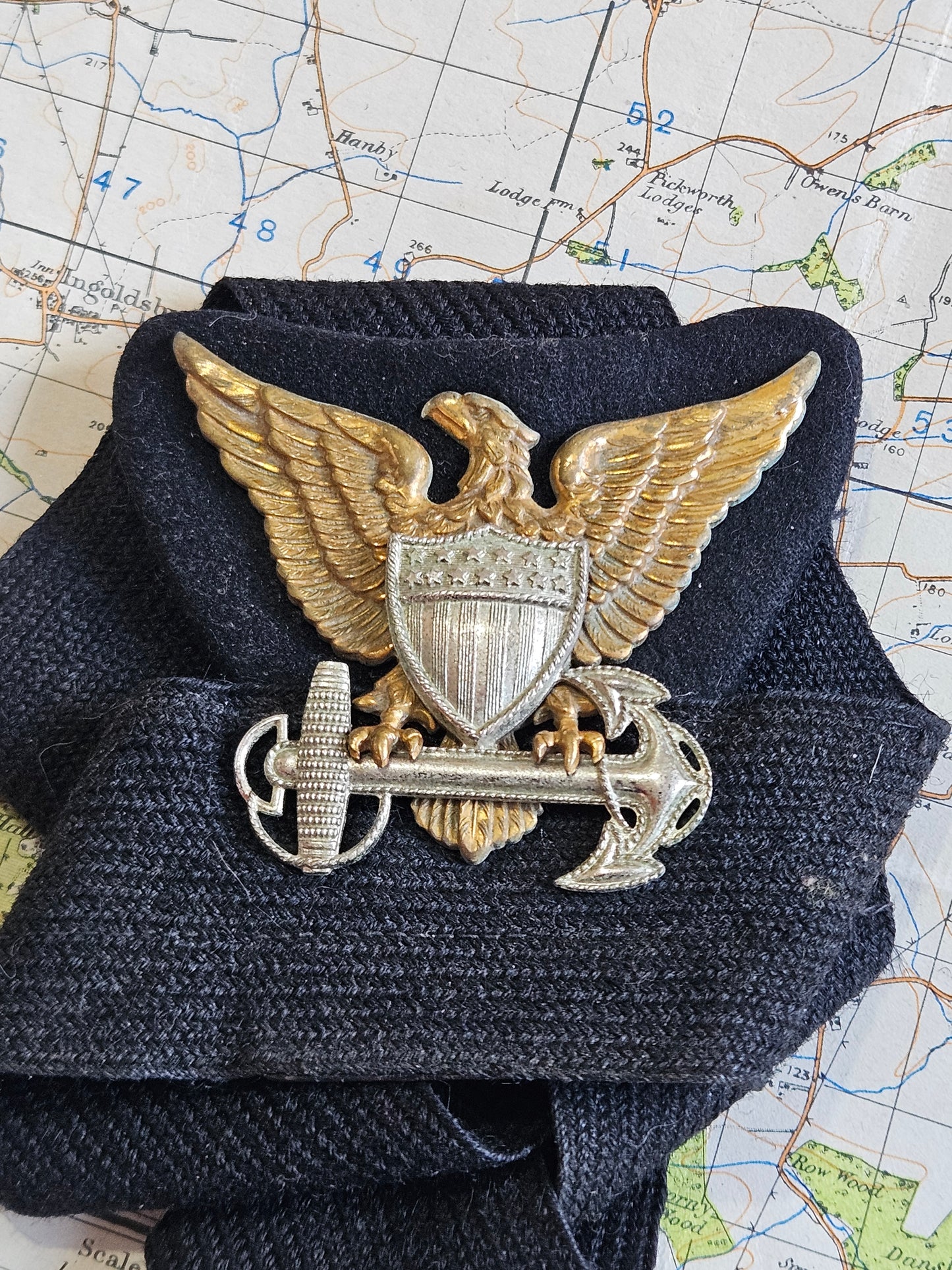 WWII USCG Sterling Silver Officer's Visor Cap Eagle, Cap Band 1940s-50s