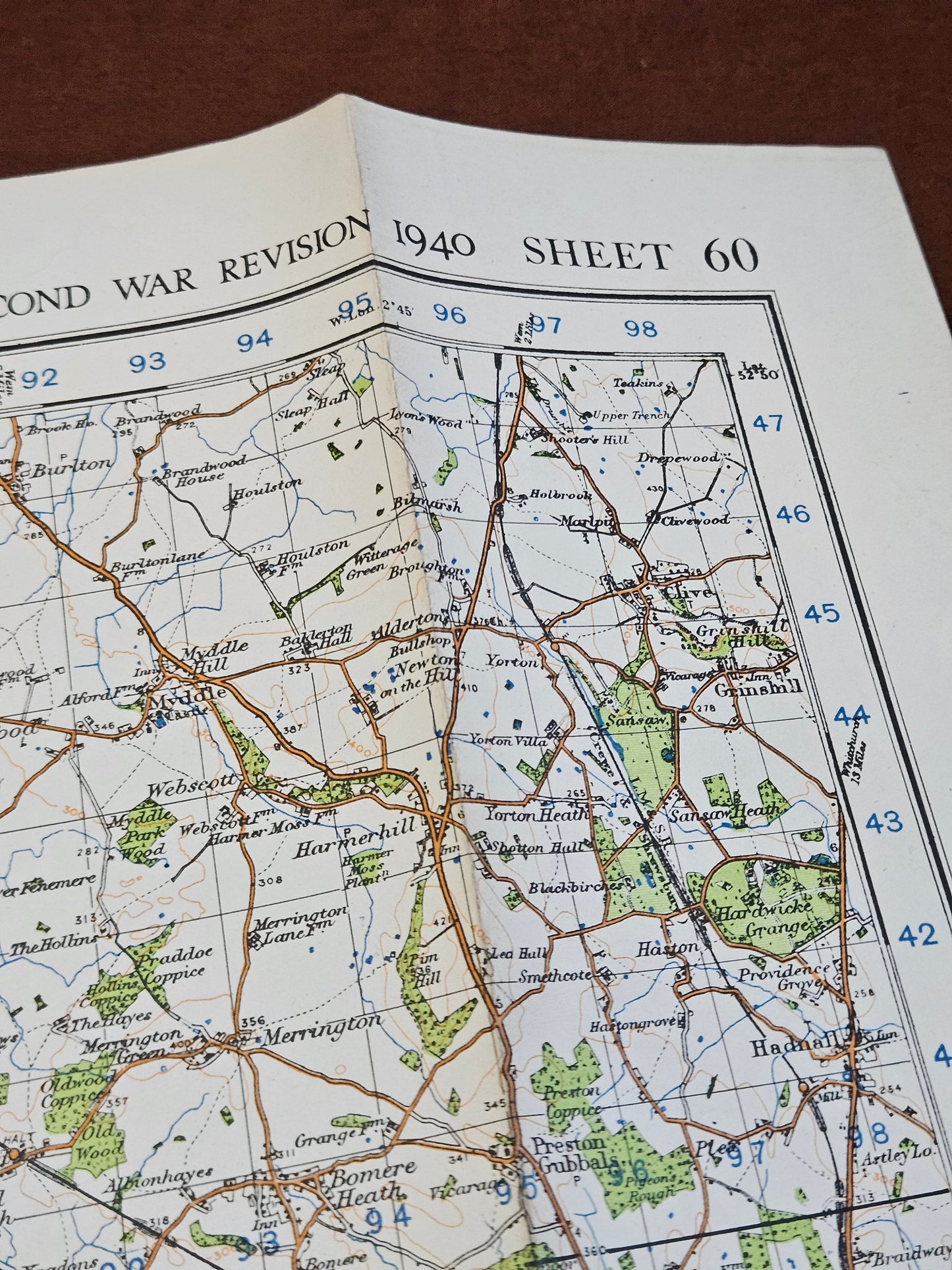 WW2 Ordnance Survey Map - Shrewsbury & Welshpool, 1940.