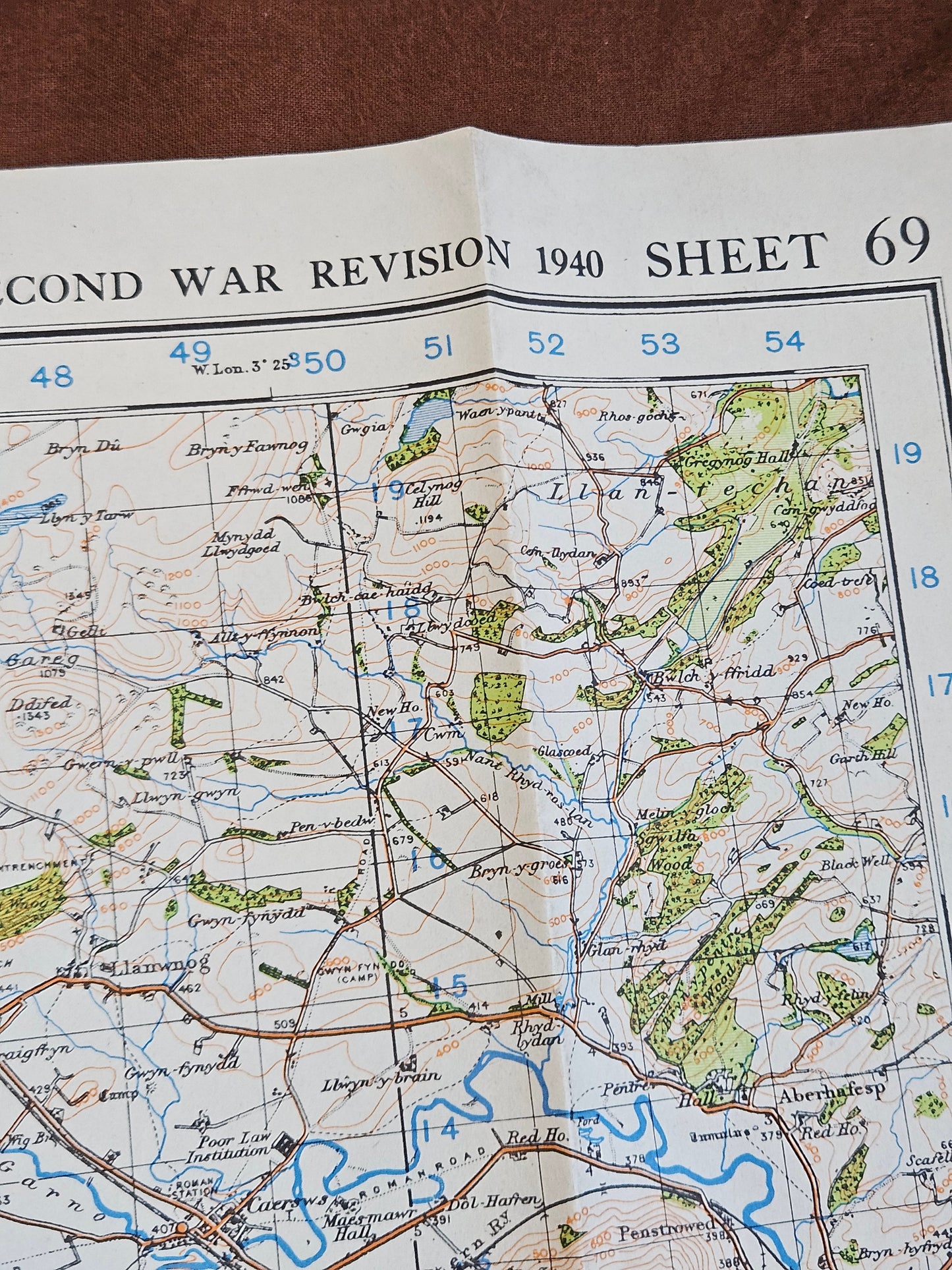WW2 Ordnance Survey Map - Llanidloes, 1940.