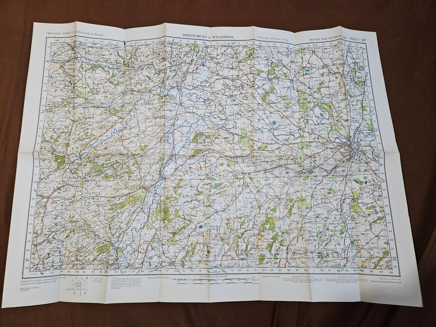 WW2 Ordnance Survey Map - Shrewsbury & Welshpool, 1940.