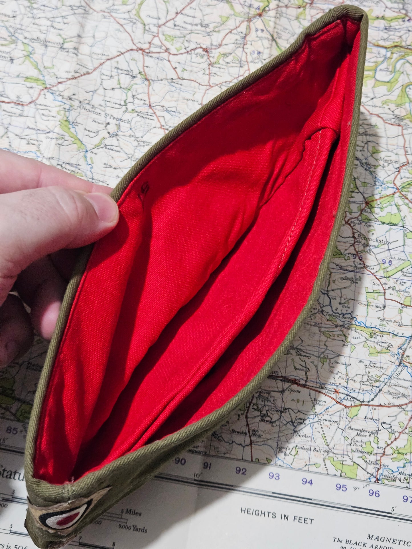 WW2 German, DAK Green Overseas Side Cap - Red Lining (Replica)