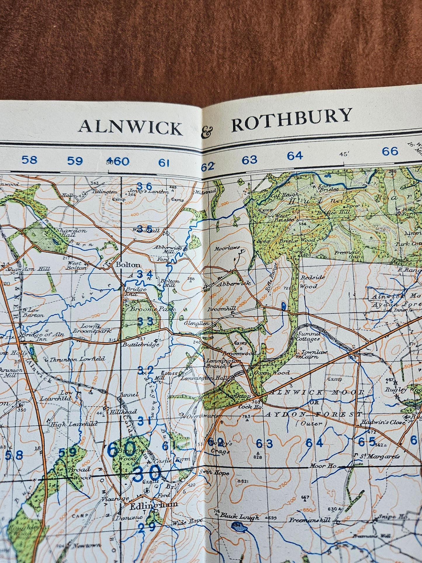 WW2 Ordnance Survey Map - Alnwick & Rothbury, 1940.