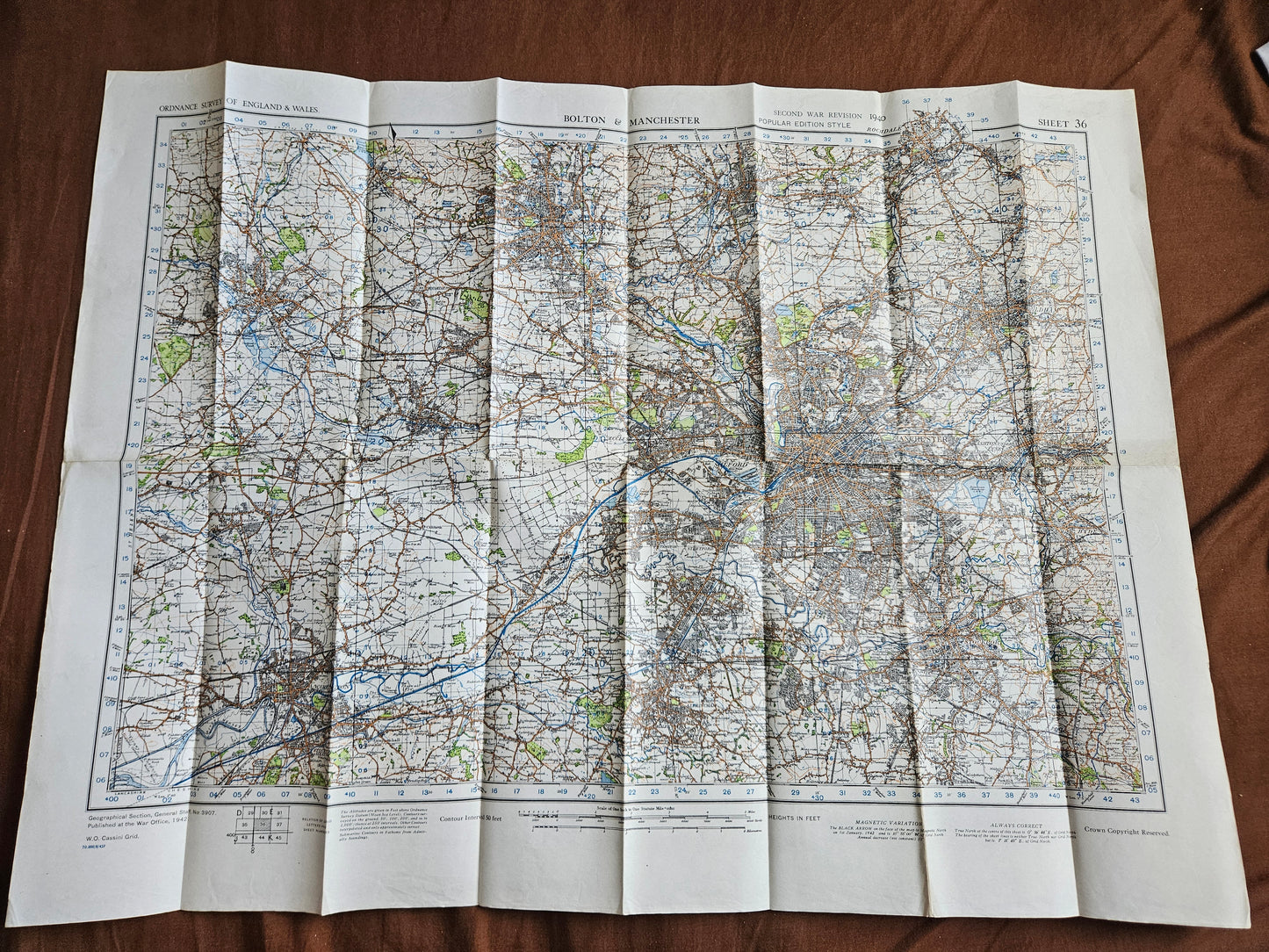 WW2 Ordnance Survey Map - Bolton & Manchester, 1940.