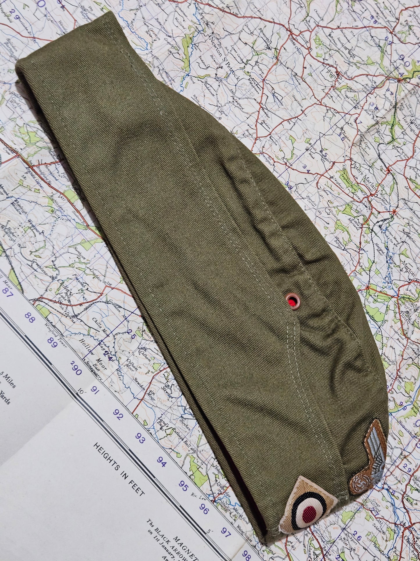 WW2 German, DAK Green Overseas Side Cap - Red Lining (Replica)