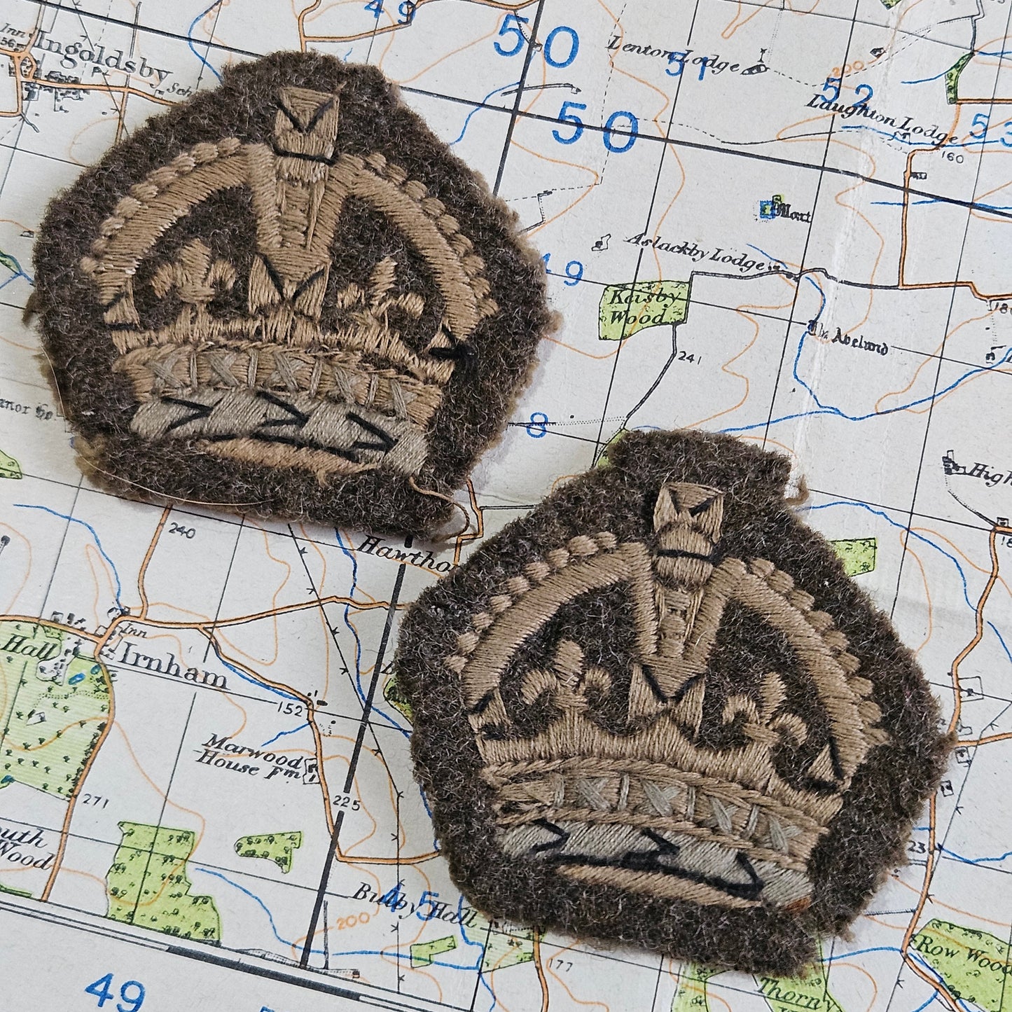 British Army WW2 WO 3 Warrant Officer 3rd Class Cloth Rank Badges Pair