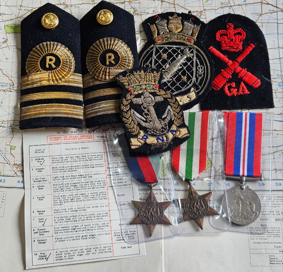 WW2 Royal Navy Reserves Medal Group with Patches - Full Size Medals.