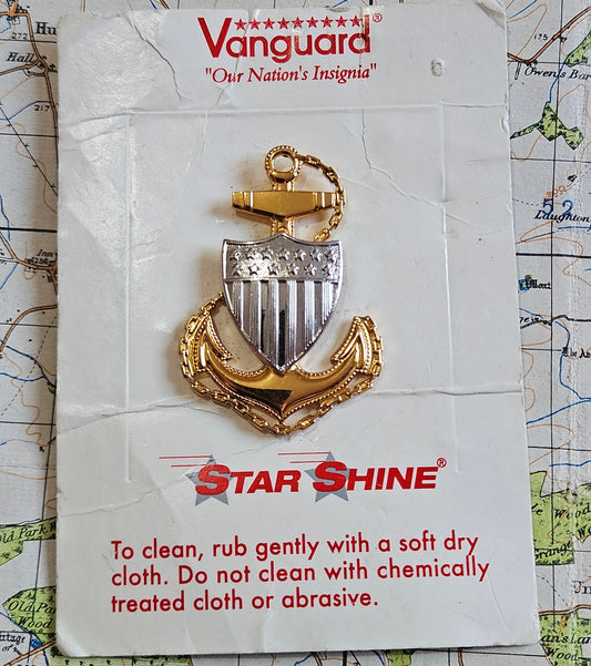 US Coast Guard Silver Pin Badge Anchor + Shield by Vanguard