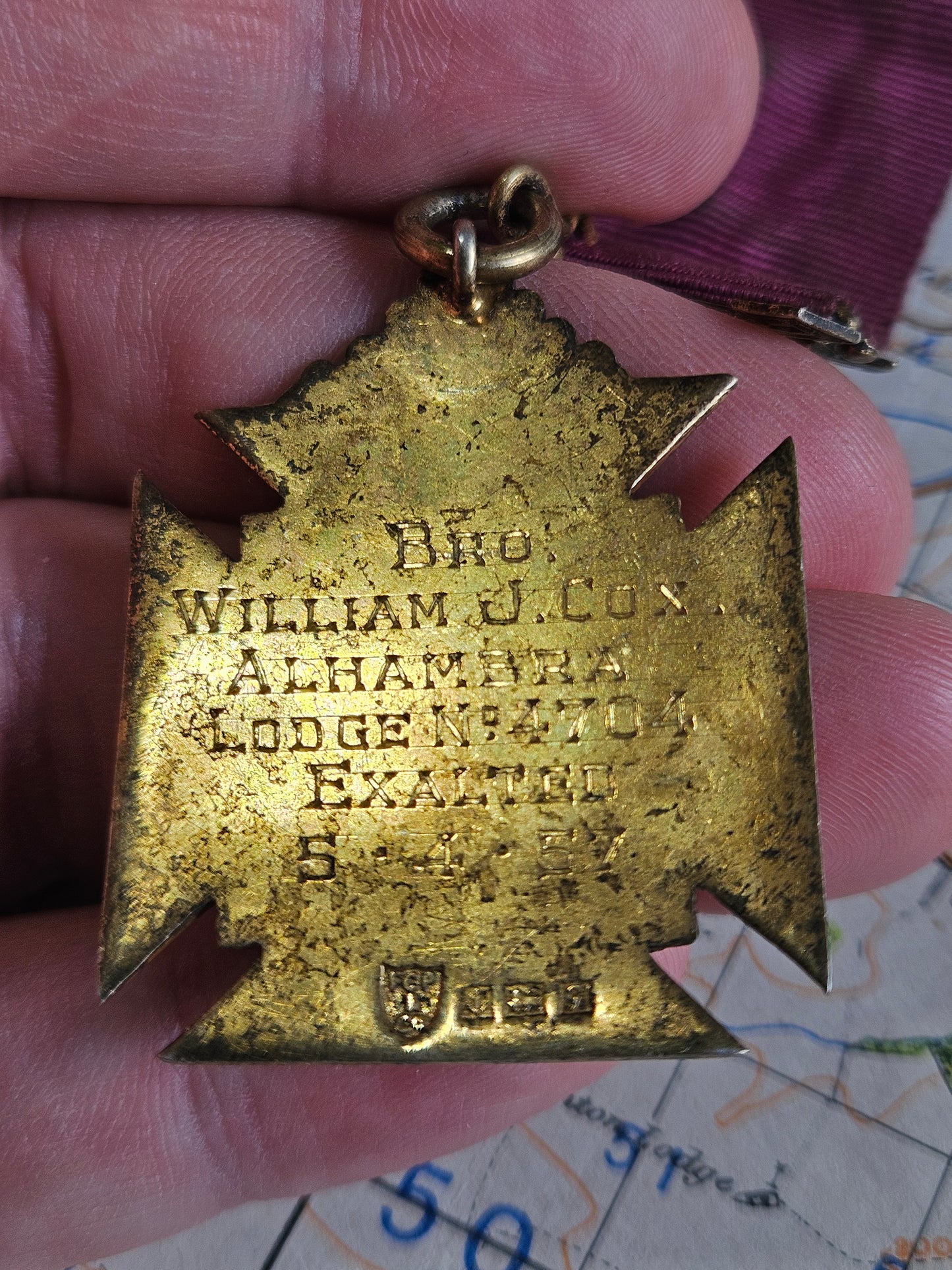 Vintage 1956 Silver with gilt masonic jewel, medal, RAOB, Alhambra Lodge 4704.
