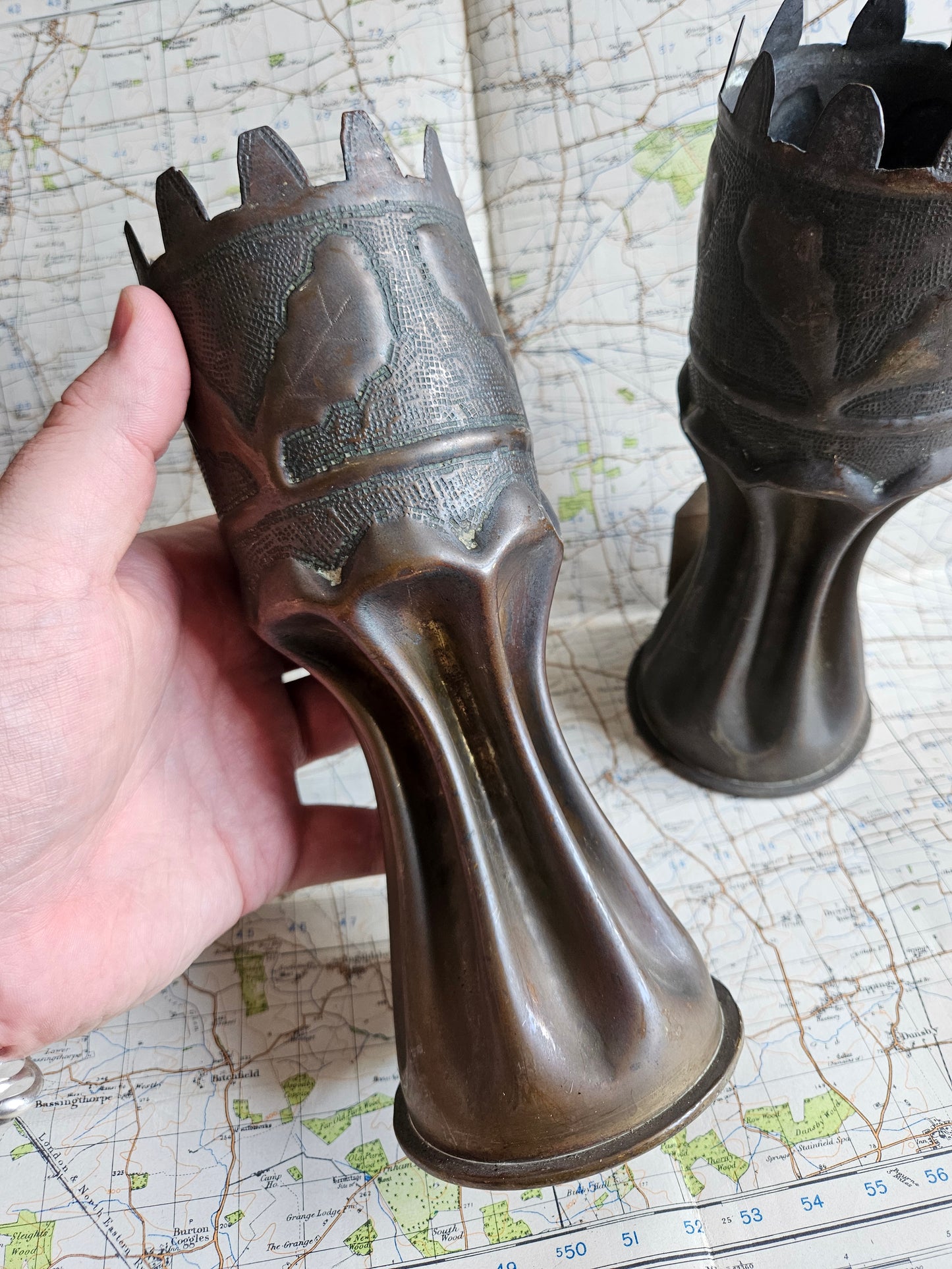 WW1 German Trench Art Vase Pair.