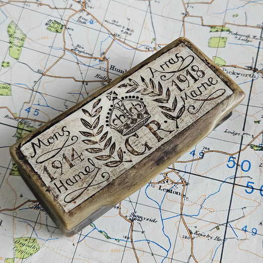 WW1 Trench Art Snuff Box, Hand Carved.