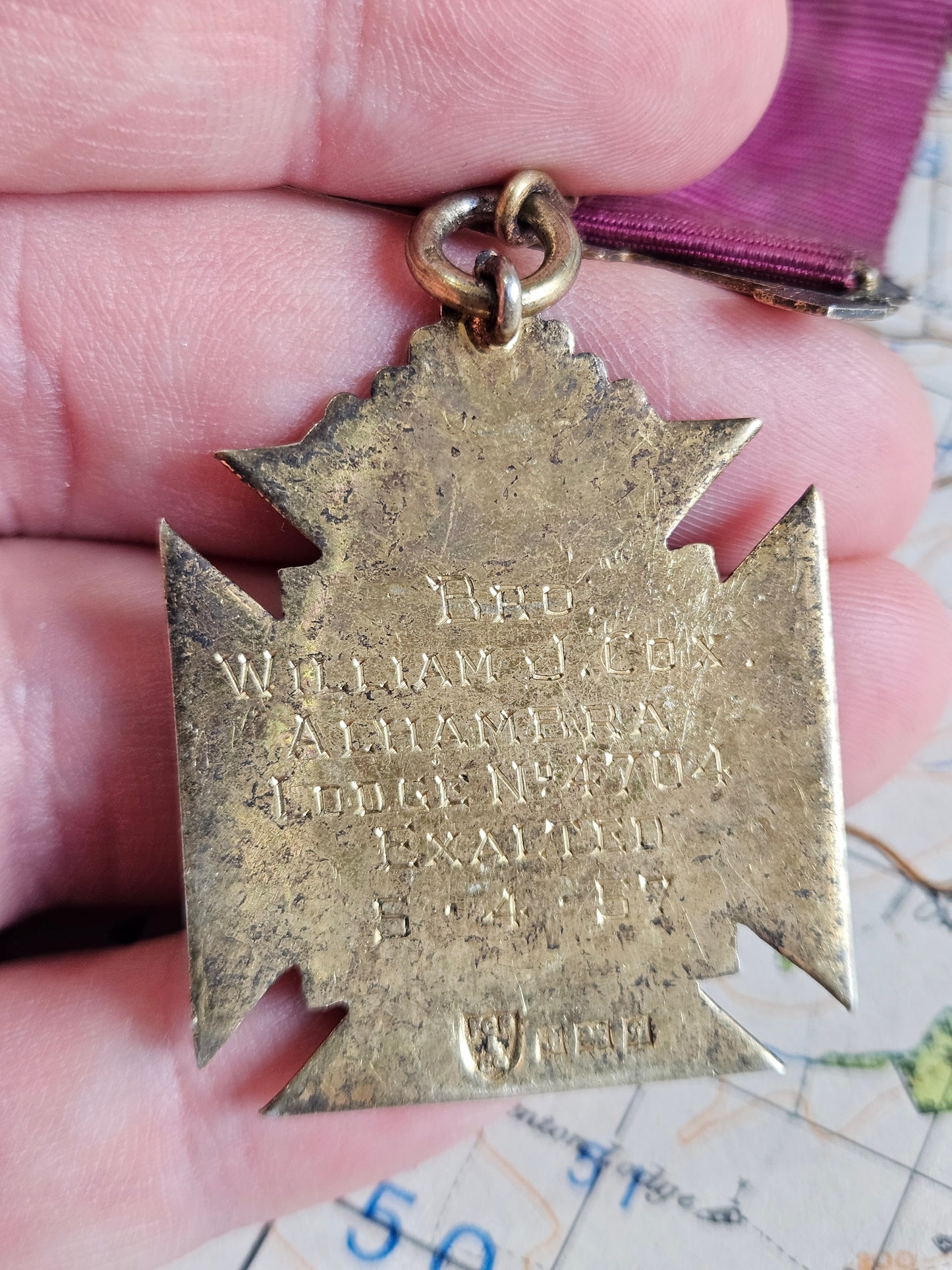 Vintage 1956 Silver with gilt masonic jewel, medal, RAOB, Alhambra Lodge 4704.