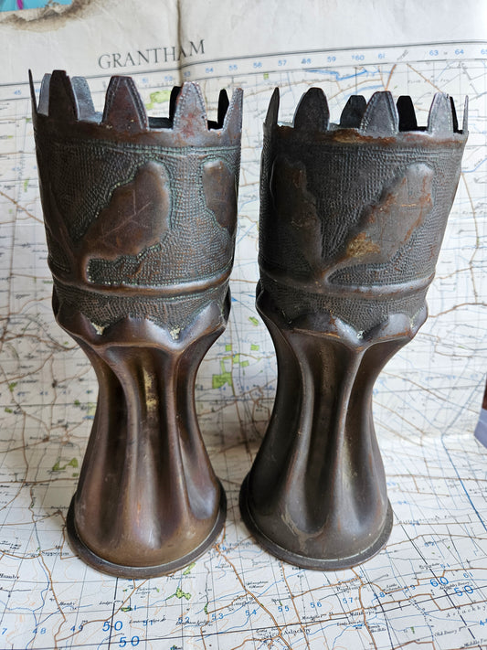 WW1 German Trench Art Vase Pair.