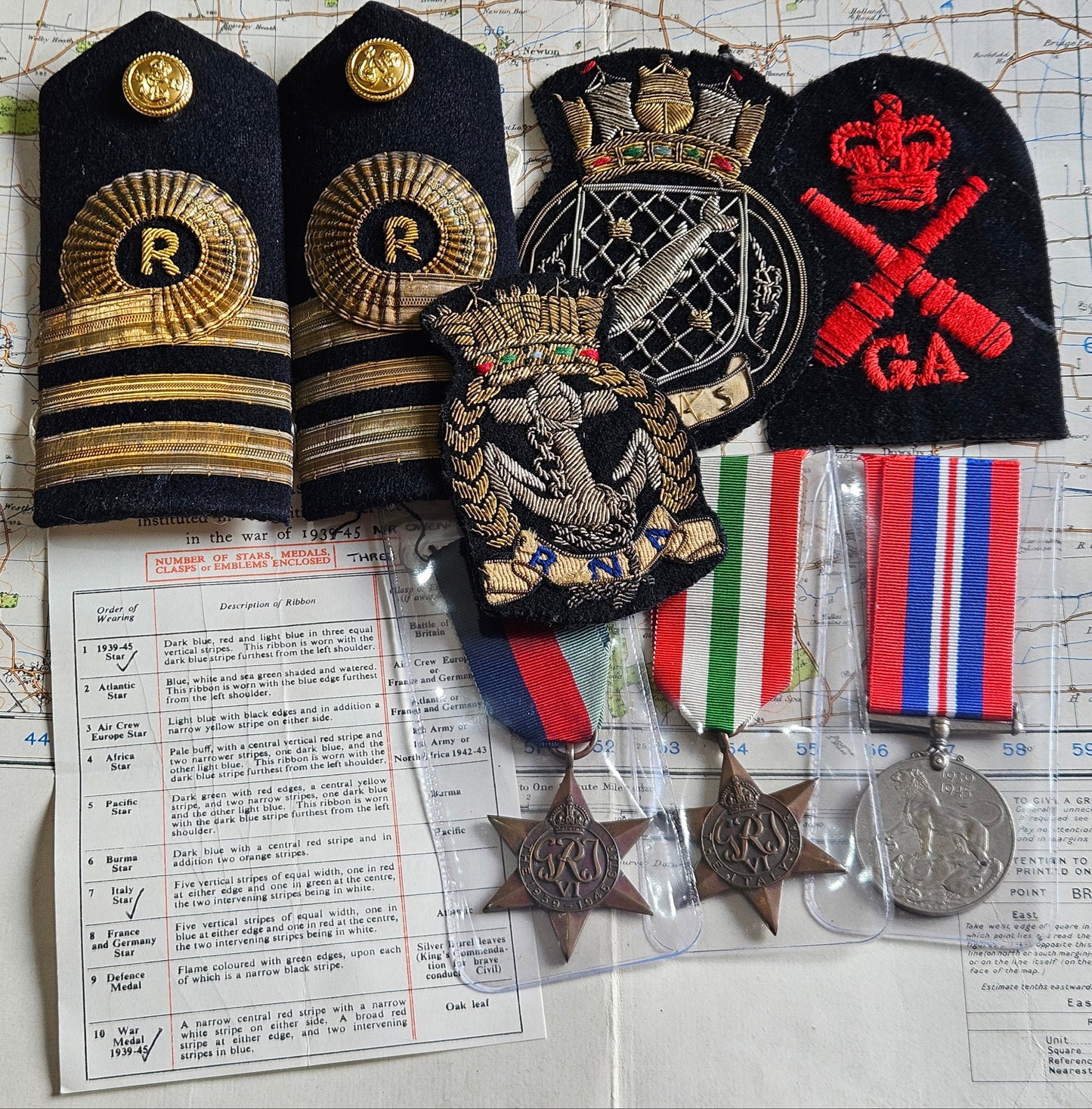 WW2 Royal Navy Reserves Medal Group with Patches - Full Size Medals.