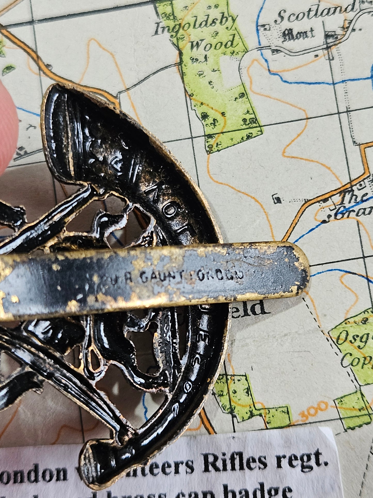 Blackened Brass London Volunteer Rifles Cap Badge by J R Gaunt.