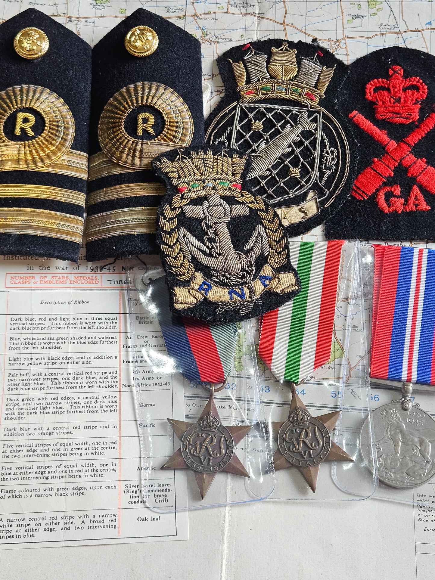 WW2 Royal Navy Reserves Medal Group with Patches - Full Size Medals.