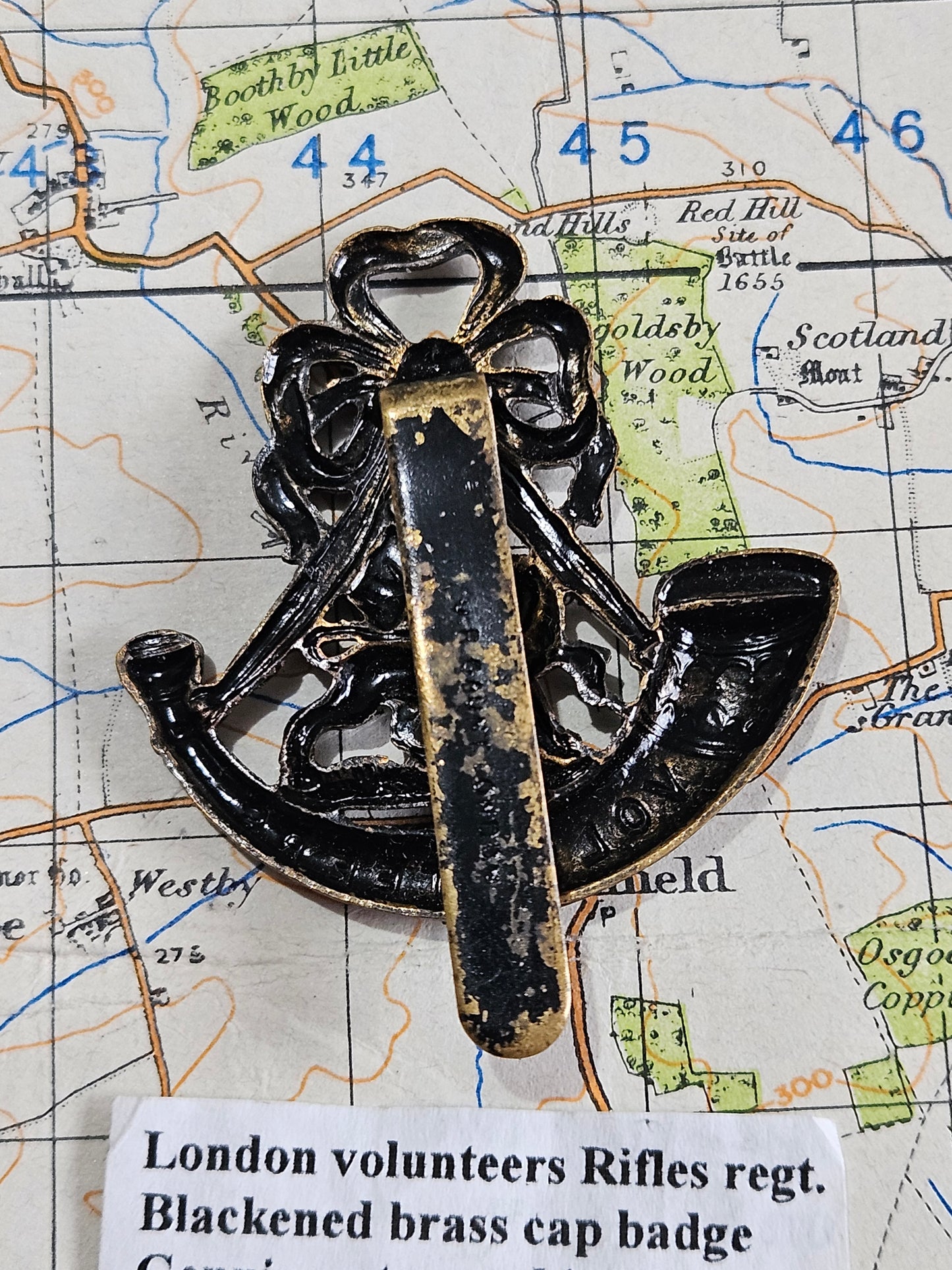 Blackened Brass London Volunteer Rifles Cap Badge by J R Gaunt.