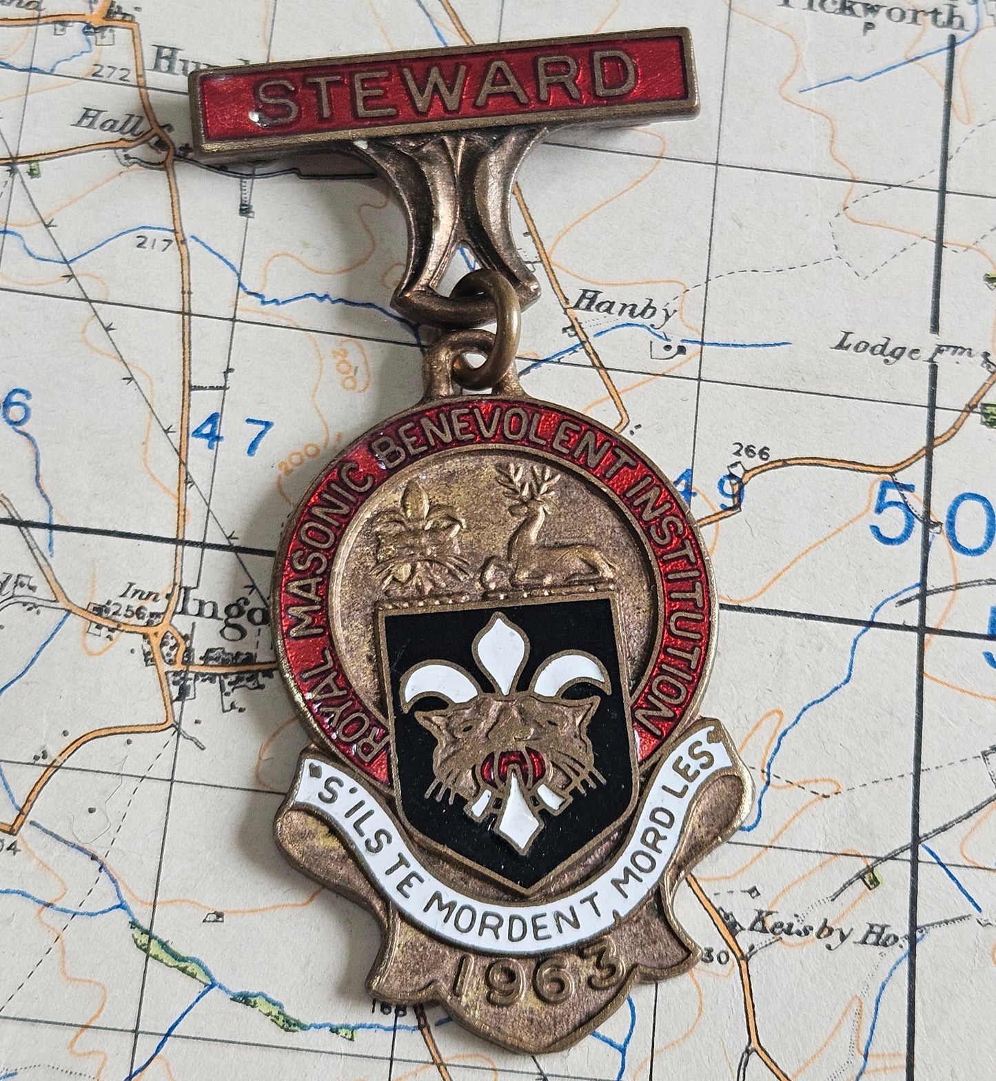 1963 STEWARD RMBI ROYAL MASONIC BENEVOLENT INSTITUTION - ENAMEL JEWEL MEDAL