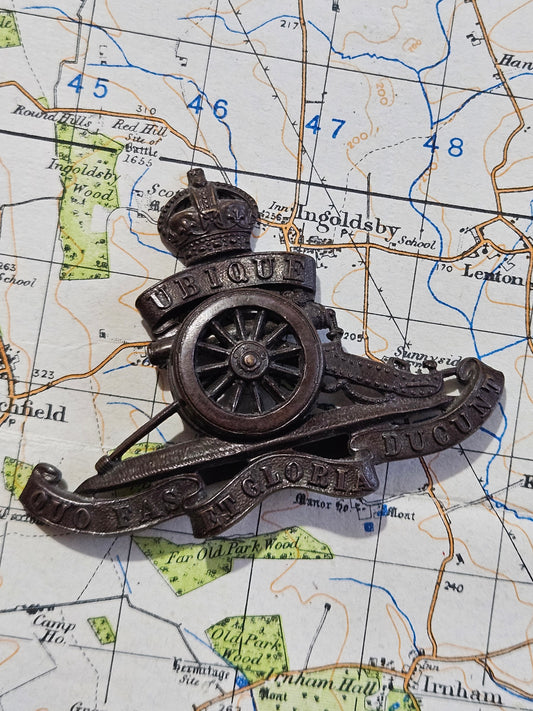 WWI Royal Artillery Regiment Officer's Bronze Cap Badge GAUNT LONDON