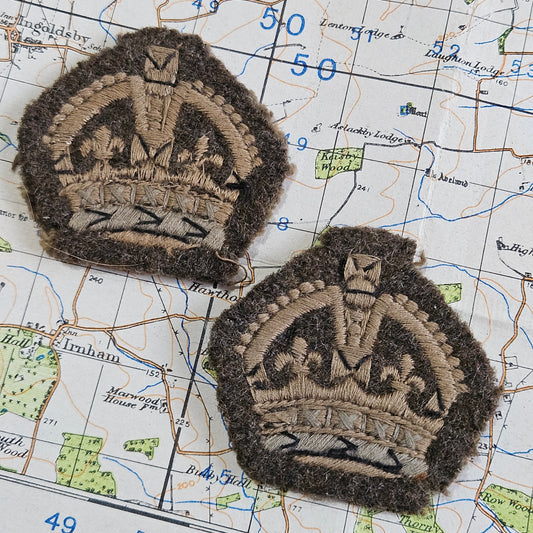 British Army WW2 WO 3 Warrant Officer 3rd Class Cloth Rank Badges Pair